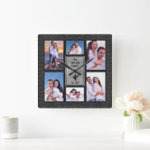 ブラックグレーファミリー6フォトインスタグラムフォトコラージュ スクエア壁時計 (ホーム)