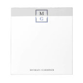 ブラックグレーブルークリーンマンリーモノグラム&名前 ノートパッド (正面)