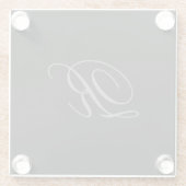 ブラックグレープレインミニマリスト追加イニシャルモノグラム ガラスコースター (裏面)