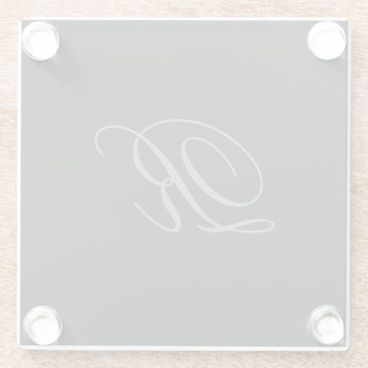 ブラックグレープレインミニマリスト追加イニシャルモノグラム ガラスコースター (裏面)