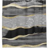 ブラックグレーホワイトアゲート金ゴールドストライプグラム#1 #gem シャワーカーテン (正面)