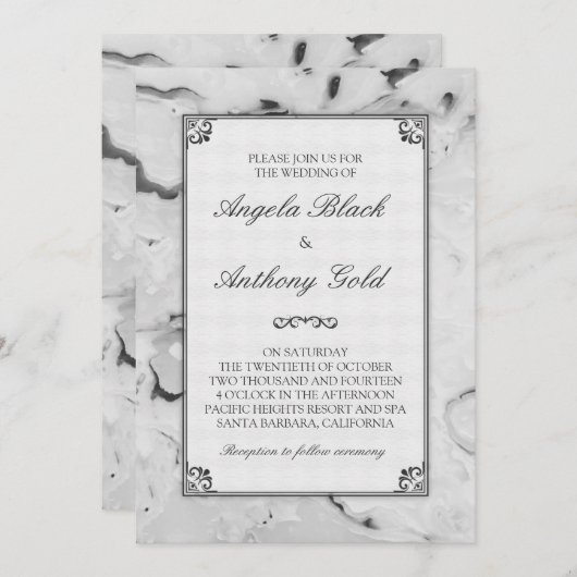 ブラックグレーホワイトマーブルマーリング結婚式招待状 招待状 (正面/裏面)