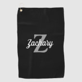 ブラックグレーホワイトモノグラムパーソナライズされた ゴルフタオル (正面)