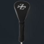 ブラックグレーホワイトモノグラムパーソナライズされた ゴルフヘッドカバー<br><div class="desc">このドパーソナライズされたライバーカバーは、黒い背景に明るいグレーのモノグラムと白いレトロスクリプト名を備えている。</div>