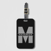 ブラックグレーホワイトモノグラムモダン名男らし ラゲッジタグ (正面縦)