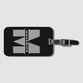 ブラックグレーホワイトモノグラムモダン名男らし ラゲッジタグ (正面横)