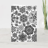 ブラックグレーホワイトレトロフローラアートシームレスパターン カード (裏面)
