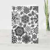 ブラックグレーホワイトレトロフローラアートシームレスパターン カード (正面)