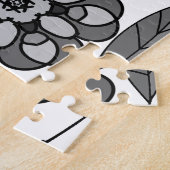 ブラックグレーホワイトレトロフローラアートシームレスパターン ジグソーパズル (側面)