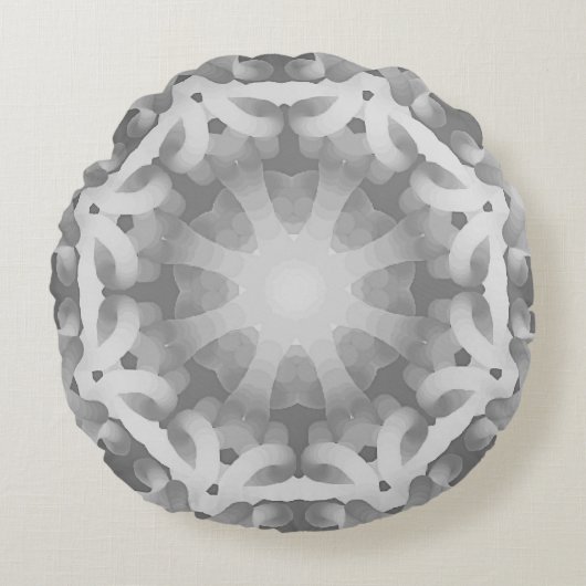 ブラックグレーホワイト抽象デザイン ラウンドクッション (正面)