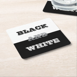 ブラックグレーホワイト文字無地のとカラーデザイン スクエアペーパーコースター