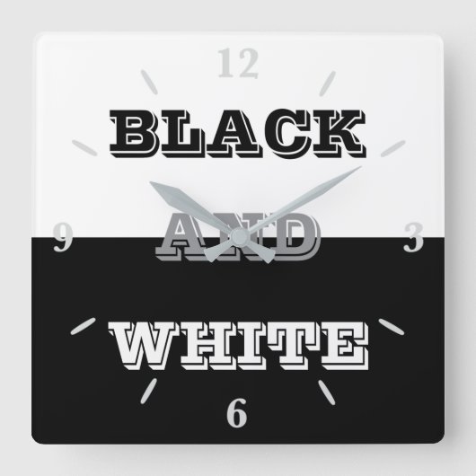 ブラックグレーホワイト文字無地のとカラーデザイン スクエア壁時計 (正面)
