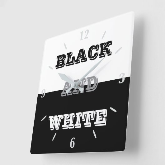 ブラックグレーホワイト文字無地のとカラーデザイン スクエア壁時計 (傾斜)