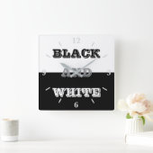 ブラックグレーホワイト文字無地のとカラーデザイン スクエア壁時計 (ホーム)