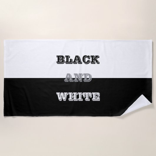 ブラックグレーホワイト文字無地のとカラーデザイン ビーチタオル (正面)