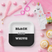 ブラックグレーホワイト文字無地のとカラーデザイン ペーパープレート (パーティー)