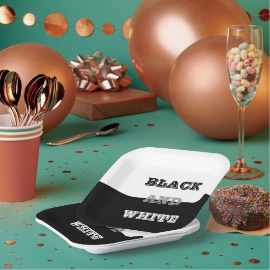 ブラックグレーホワイト文字無地のとカラーデザイン ペーパープレート (複数)