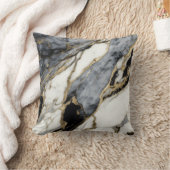 ブラックグレーホワイト金ゴールド大理石スワール抽象芸術 クッション (ブランケット)