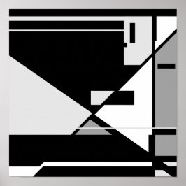 ブラックグレーホワイト"座る男"幾何学的デザイン ポスター