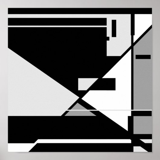 ブラックグレーホワイト"座る男"幾何学的デザイン ポスター (正面)