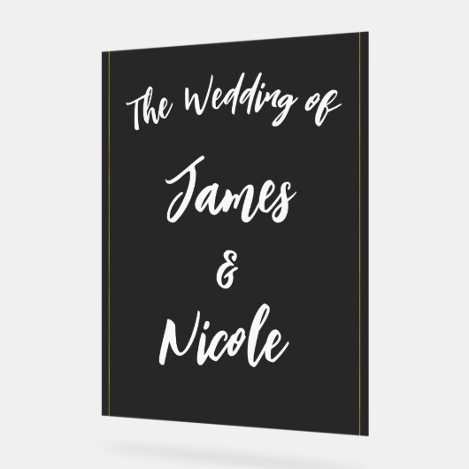 ブラックグレーモダン金ゴールドエレガミニマルントウェディング アクリルサイン (傾斜)