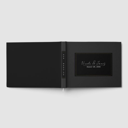 ブラックグレーモダン金ゴールドエレガミニマルントウェディング ゲストブック (全面)