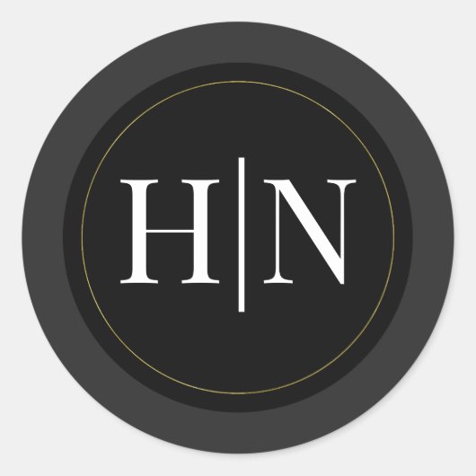 ブラックグレーモダン金ゴールドエレガミニマルントウェディング ラウンドシール (正面)