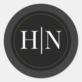 ブラックグレーモダン金ゴールドエレガミニマルントウェディング ラウンドシール