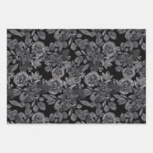 ブラックグレーモノクロ水彩フローラ葉 ラッピングペーパーシート (正面)