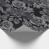 ブラックグレーモノクロ水彩フローラ葉 ラッピングペーパー (角)