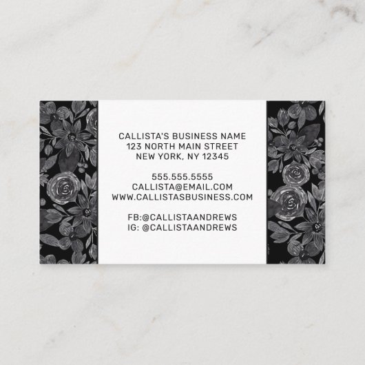 ブラックグレーモノクロ水彩フローラ葉 ロイヤリティカード (裏面)