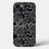 ブラックグレーモノクロ水彩フローラ葉 Case-Mate iPhoneケース (裏面)