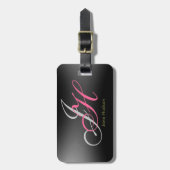 ブラックグレーモノグラムイニシャルシンプルプレーン ラゲッジタグ (正面縦)