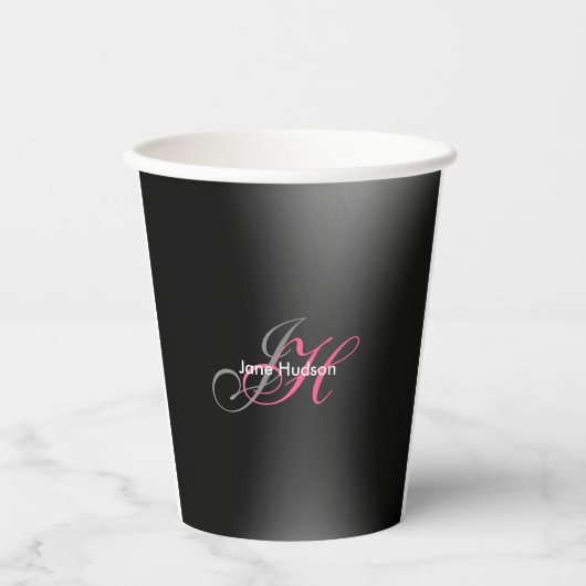 ブラックグレーモノグラムシンプルプレインスペシャルギフト 紙コップ (正面)