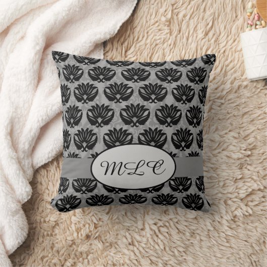 ブラックグレーモノグラムダマスクカスタム クッション (ブランケット)