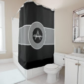 ブラックグレーモノグラムパーソナライズされた シャワーカーテン (インサイチュ)