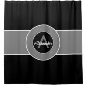 ブラックグレーモノグラムパーソナライズされた シャワーカーテン (正面)