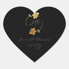 ブラックグレーモノグラム金ゴールドフローラ保存日付 ハートシール