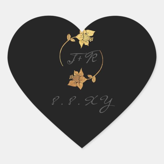 ブラックグレーモノグラム金ゴールドリース日付の保存 ハートシール (正面)