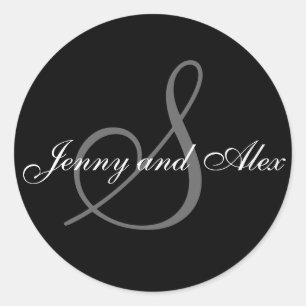 ブラックグレーモノグラムS新郎新婦の名結婚前 ラウンドシール