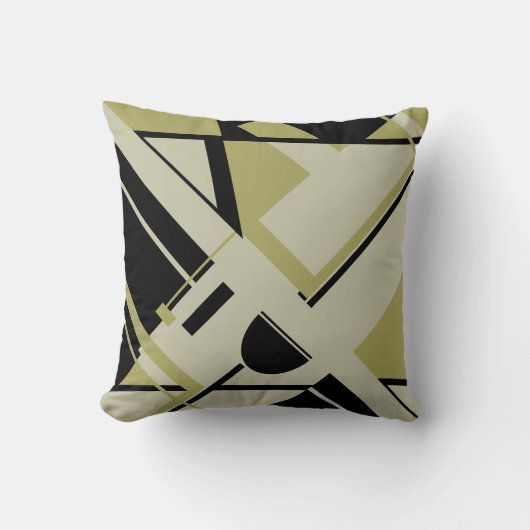 ブラックグレーライトオリーブ斜め幾何学的抽象芸術 クッション (正面)