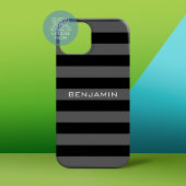 ブラックグレーラグビーストライプ名前をカスタムする付き Case-Mate iPhoneケース