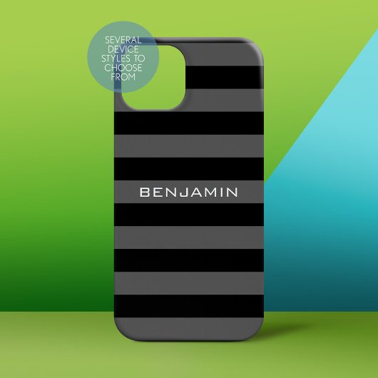 ブラックグレーラグビーストライプ名前をカスタムする付き Case-Mate iPhoneケース
