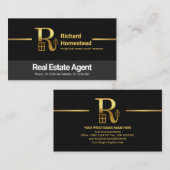 ブラックグレーレイヤ金ゴールドラインエステ実在ートエージェント 名刺 (正面/裏面)