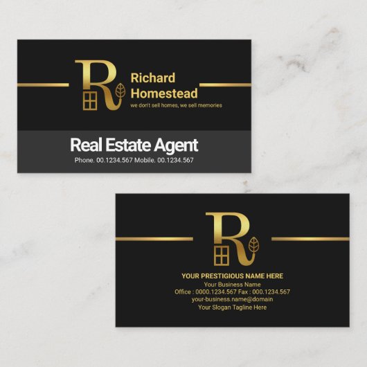 ブラックグレーレイヤ金ゴールドラインエステ実在ートエージェント 名刺 (正面/裏面)