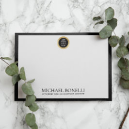 ブラックグレーレザー金ゴールドスクエアロゴ名 ノートカード