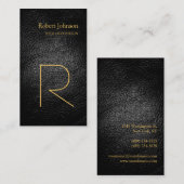 ブラックグレーレザー金ゴールドモノグラムビジネスカード 名刺 (正面/裏面)