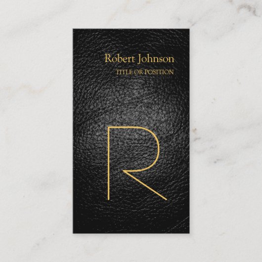 ブラックグレーレザー金ゴールドモノグラムビジネスカード 名刺 (正面)