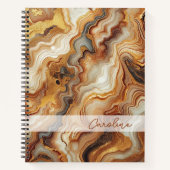 ブラックグレーレッドブラウン琥珀金ゴールド大理石アートパターン ノートブック (正面)