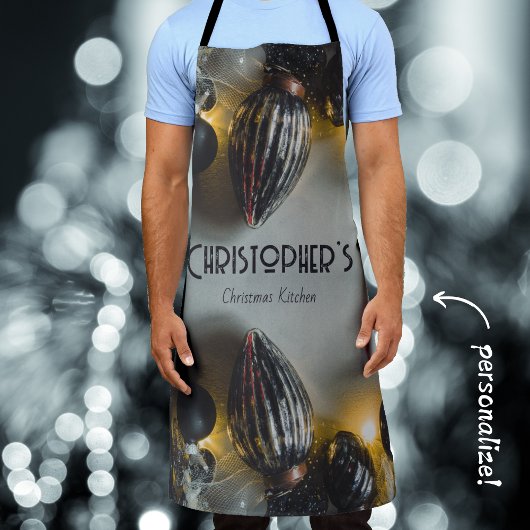 ブラックグレーレトロクリスマスオーナメント エプロン